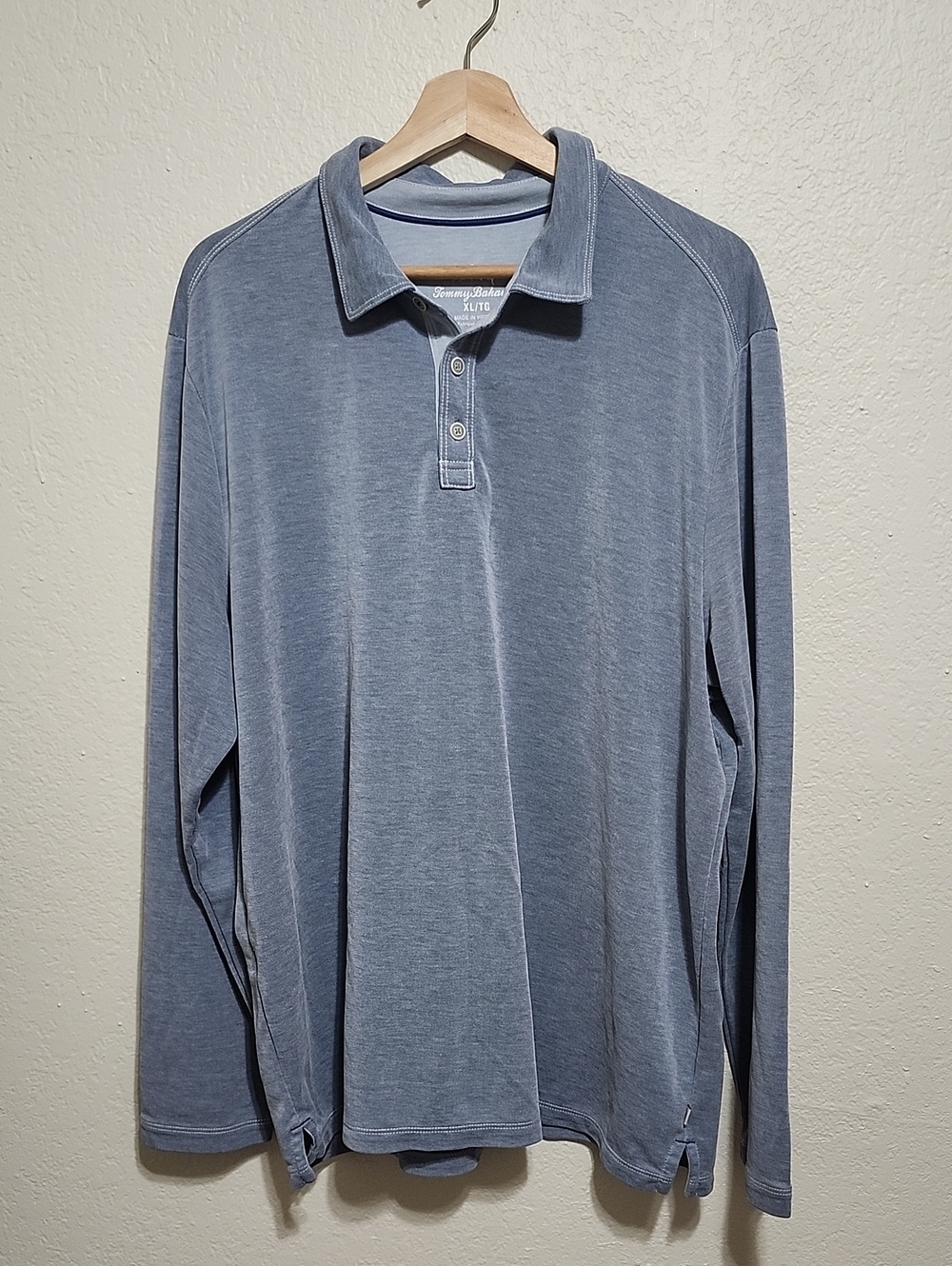 Tommy Bahama Men's Long Sleeve Polo Shirt Blue Gray Sz XL EUC Quiet Luxury